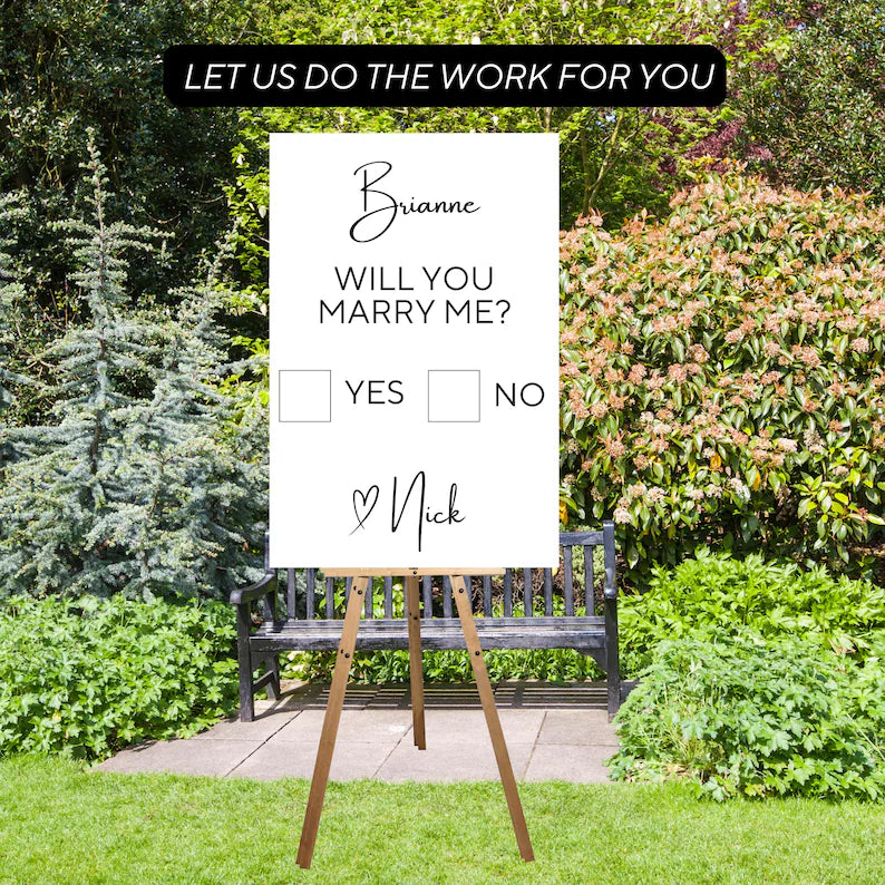 Idea de propuesta divertida | Letrero personalizado con la frase "¿Quieres casarte conmigo?" | Letrero impreso con nombre personalizado para boda o propuesta de matrimonio para decoración